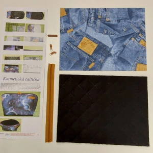 Balíček taštička Jeans s hnědým  zipem  